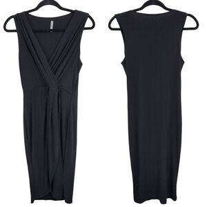 Cefian USA Slinky Little Black‎ Dress L Sleeveless Mock Wrap Cocktail Holiday